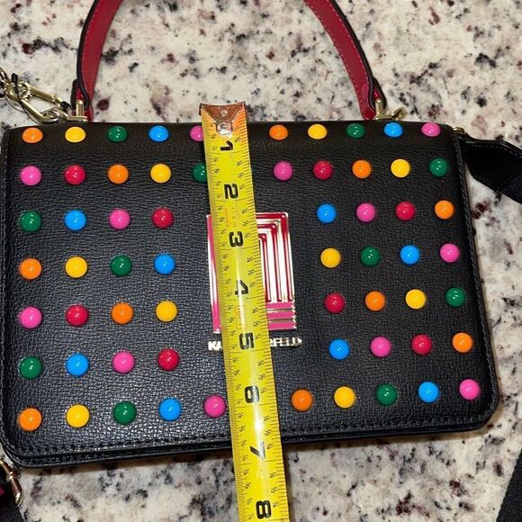 KARL LAGERFELD WOMENS BAG SIMONE FRONT FLAP CROSSBODY LH4EO6BI BLK Multi New - Picture 10 of 11